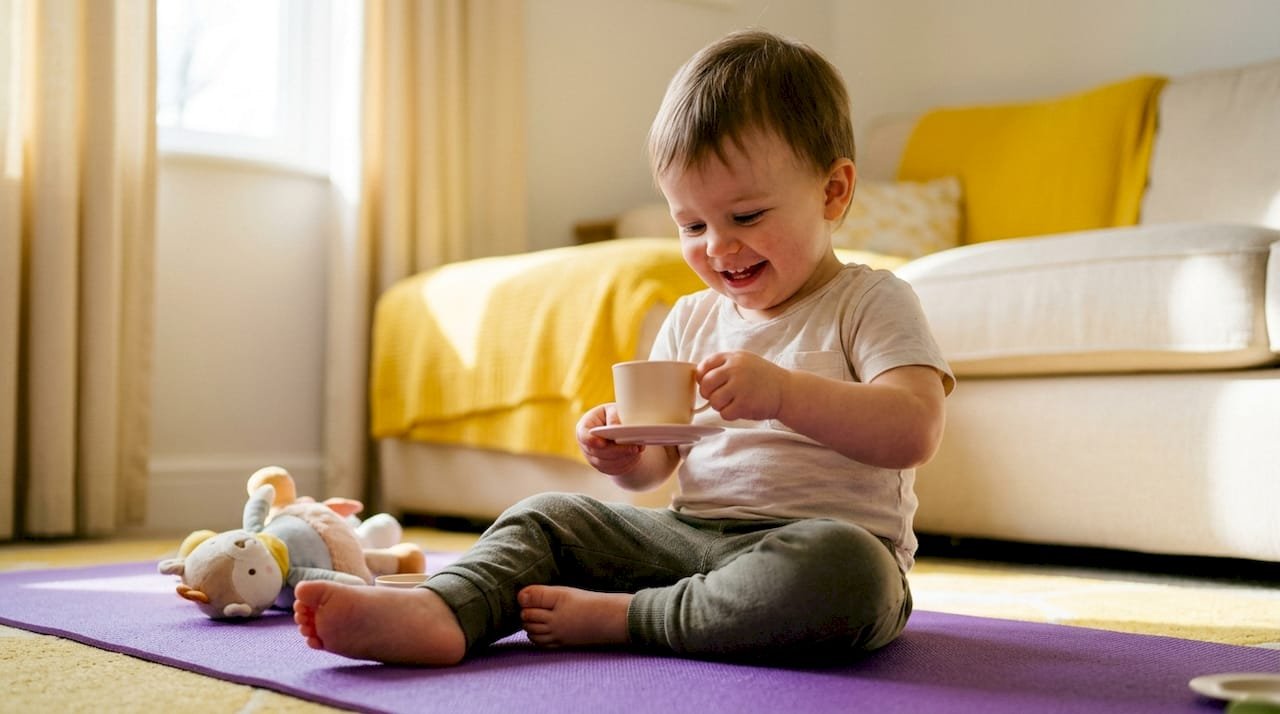 Toddler playing pretend tea party