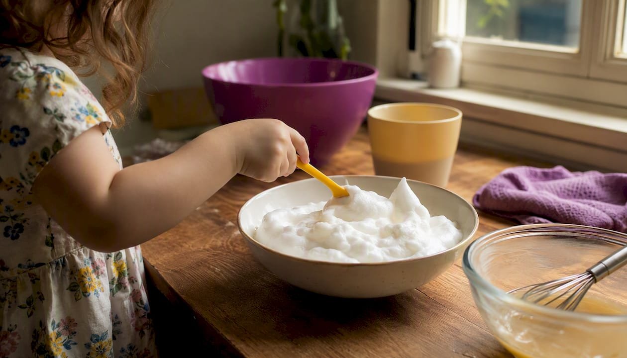 Whipped chickpea foam sensory play