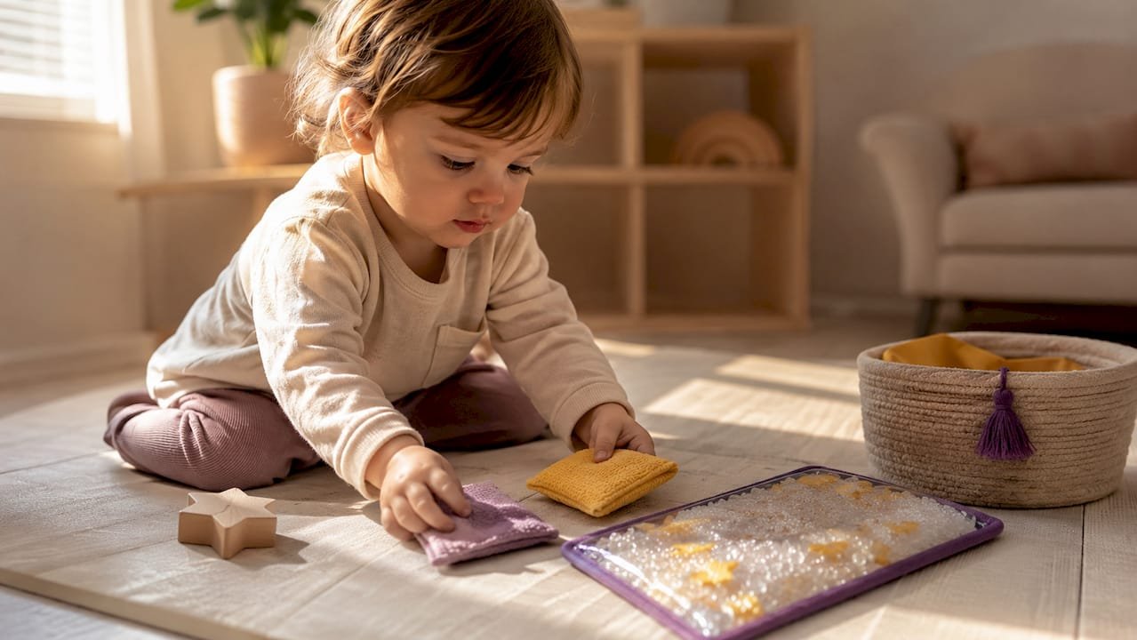 Toddler exploring gentle sensory materials