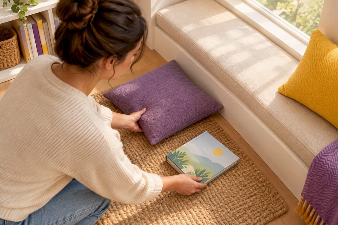 Caregiver setting up a predictable quiet-time spot