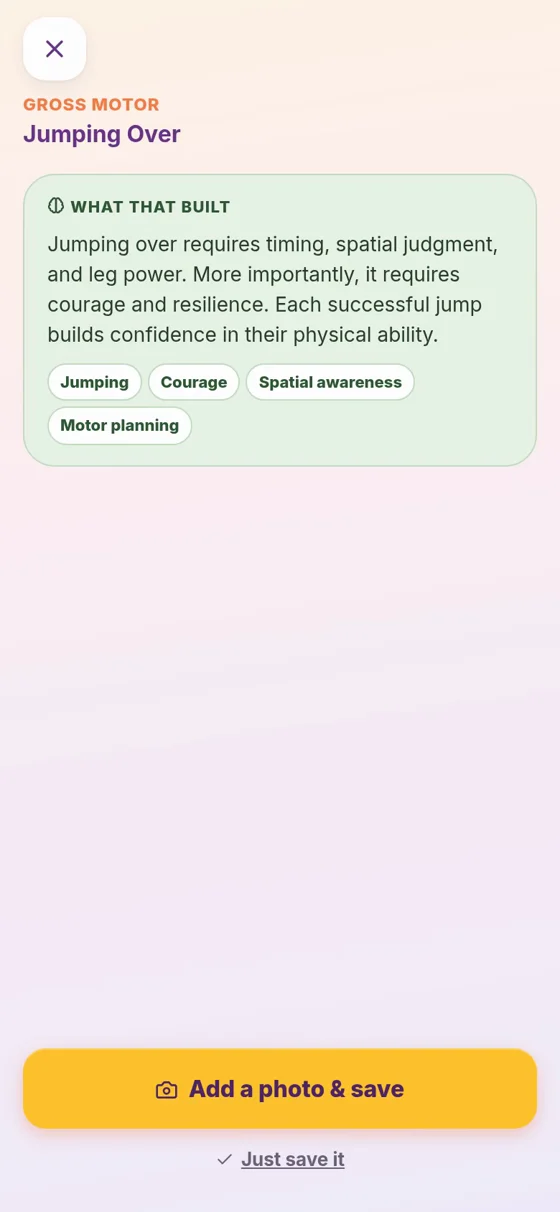 What that built screen listing jumping, courage, spatial awareness and motor planning