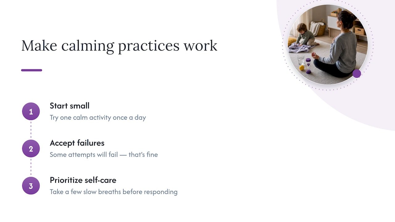 7. Making short calming practices work in real family life — overview diagram