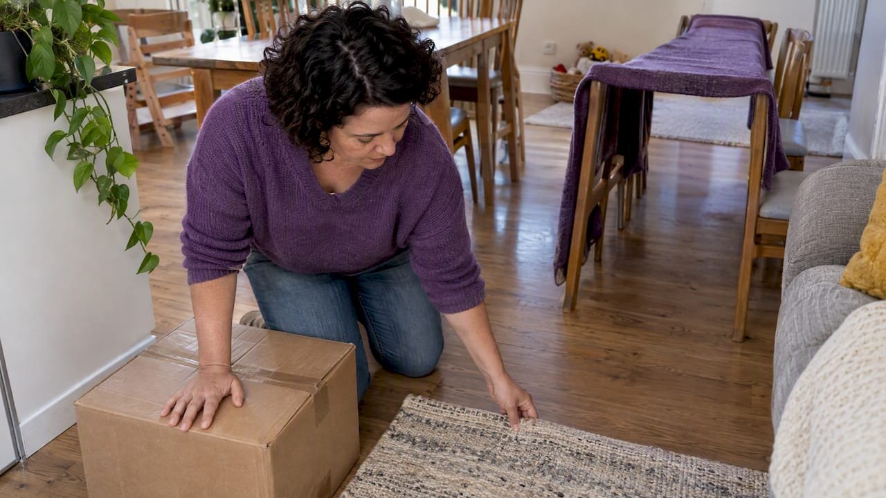 Caregiver checking boxes and rugs for course safety